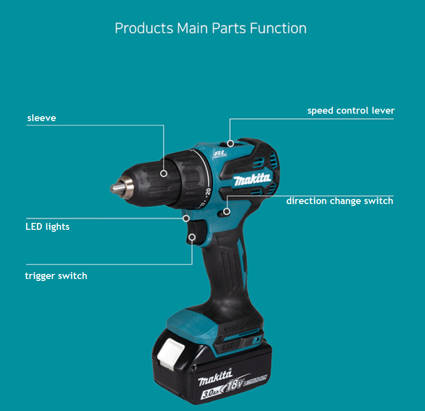 Makita DHP490 Hammer 18V BL 5.0Ah 1900Rpm 65N 13mm Keyless LED 172mm Charger220V