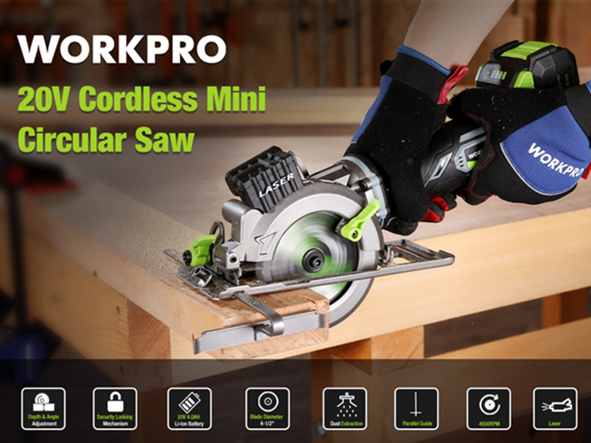 WORKPRO 20V Cordless Mini Circular Saw with 3 Blades 4-1/2&Prime; Compact Circular Saw