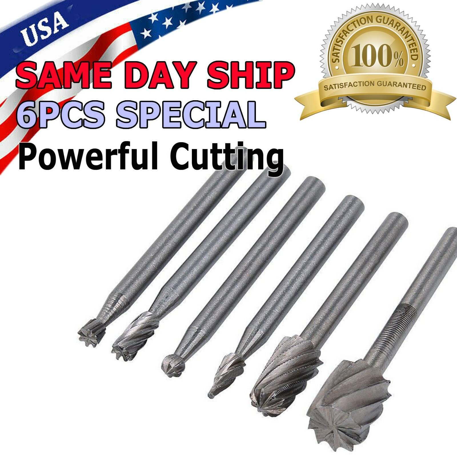 6X Tungsten Carbide Burr Bit Cutting Carving Burr 1/8&Prime; Shank Dremel Rotary Tool