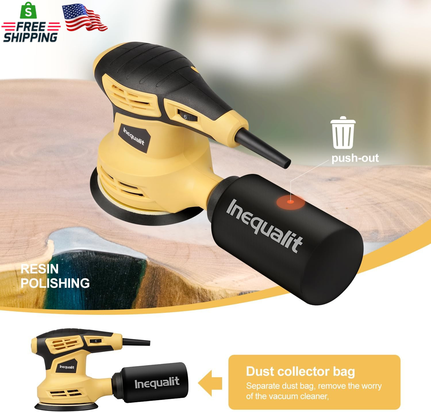 Random Orbital Sander, 2.4Amp 5-Inch Corded Palm Sander, Max 13000 OPM Electric