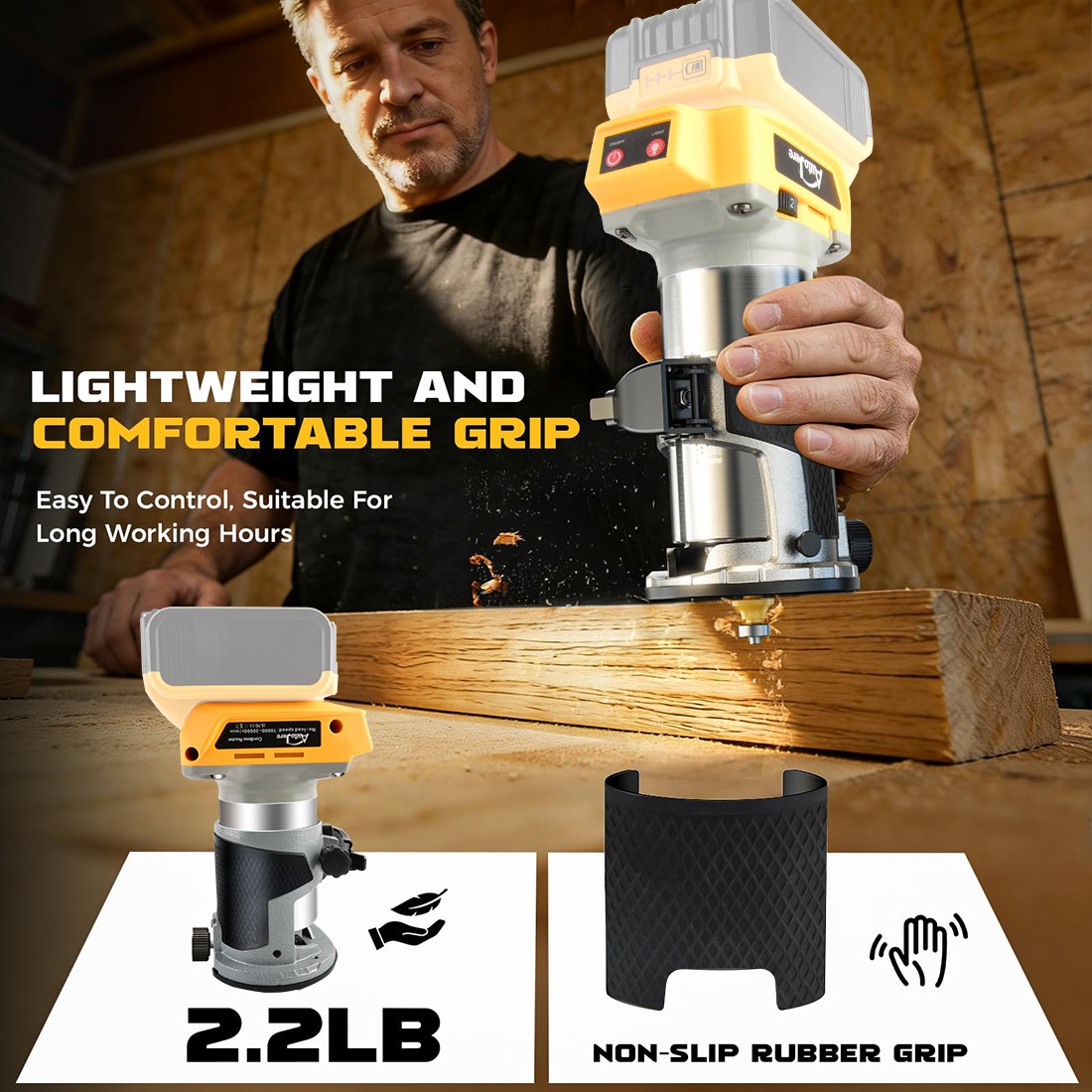 Cordless Compact Router Compatible with Dewalt 20V Battery (Tool Only), 6 Variab