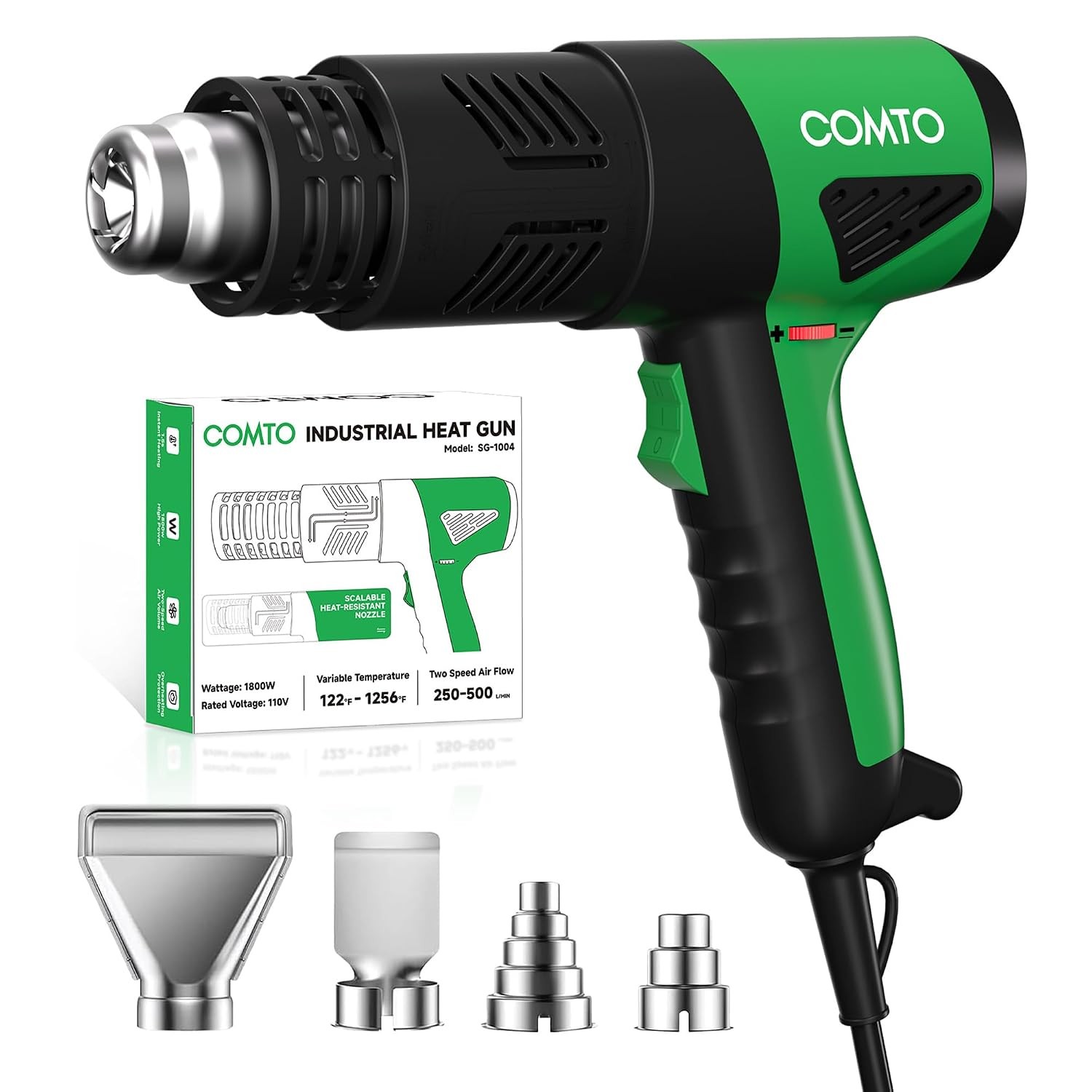1800W Variable Temperature Hot Air Gun Kit with 4 Nozzles 122°F–1202°F
