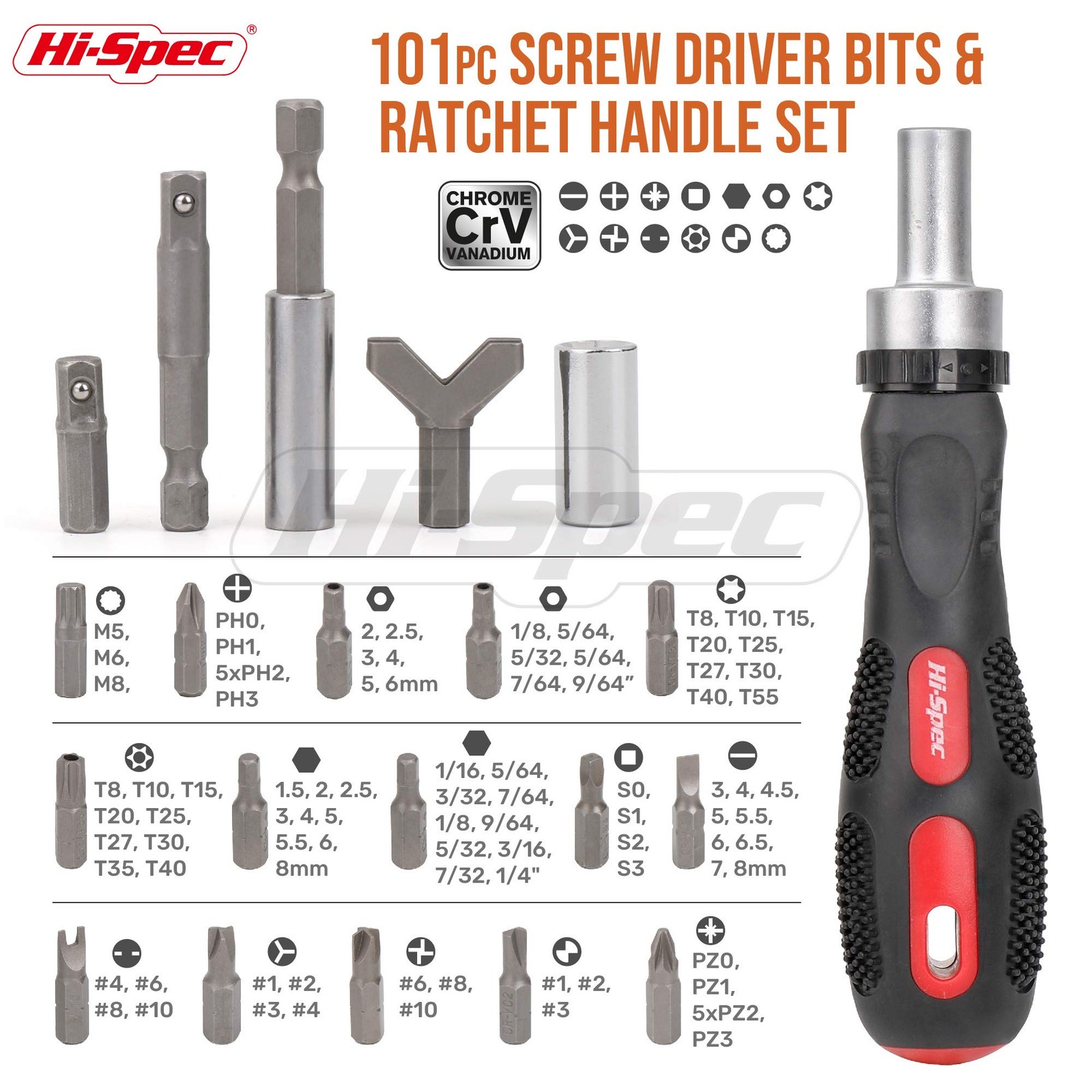 Hi-Spec 101pc Multi Bits Screwdriver & Ratcheting Handle Tool 101 PCS, Red