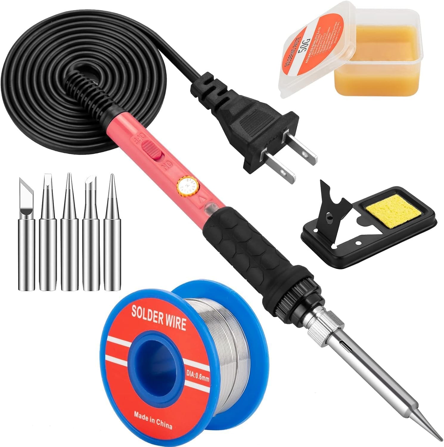 60W Soldering Iron Kit 10-in-1, Adjustable Temp, 5 Tips, Fast Heat Welding 110V