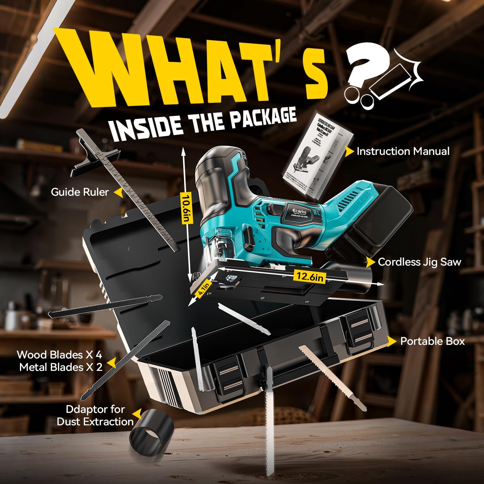 Ecarke Cordless Jig Saw Compatible With Makita 18V Battery, Large, Blue
