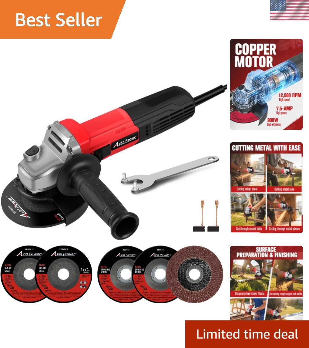 Red 7.5-Amp Corded Angle Grinder, 4.5&Prime; – Complete Cutting & Grinding Kit