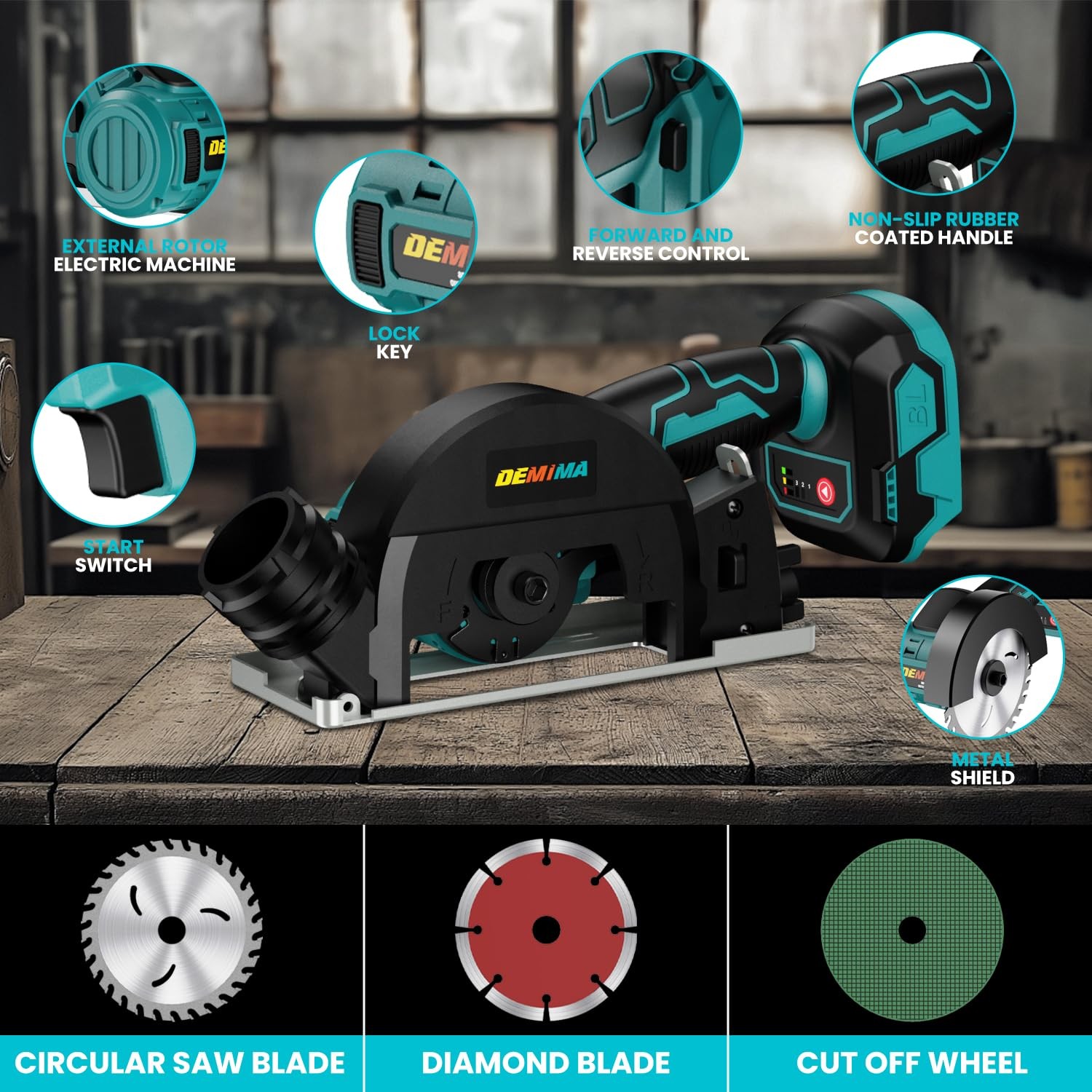 4&Prime; Brushless Cordless Cut-Off Tool Compatible with Makita Battery, 500W Blue
