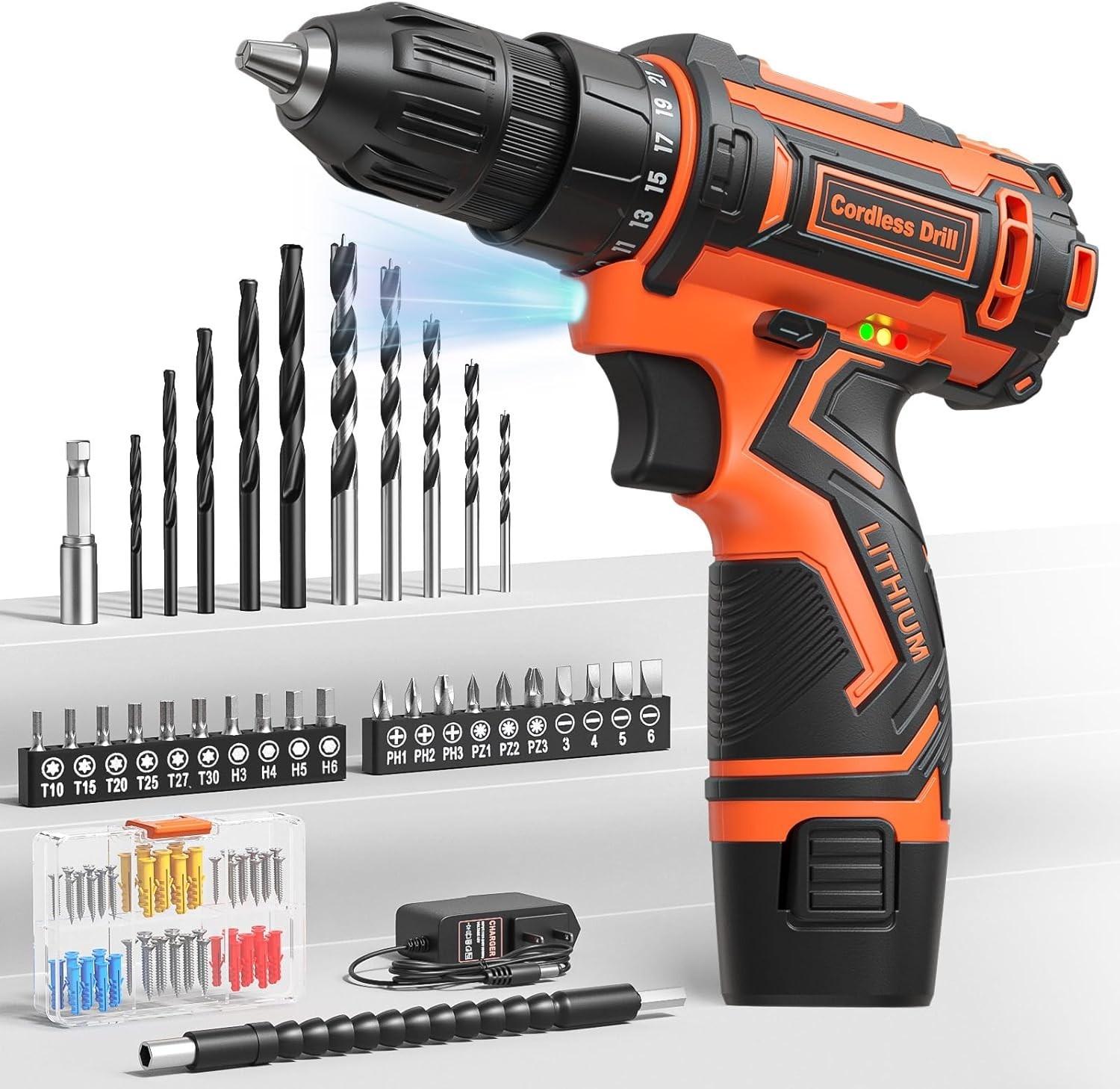 All-in-One DIY Tool: 12V Cordless Drill with 250 in-lbs Torque & 92 Accessories