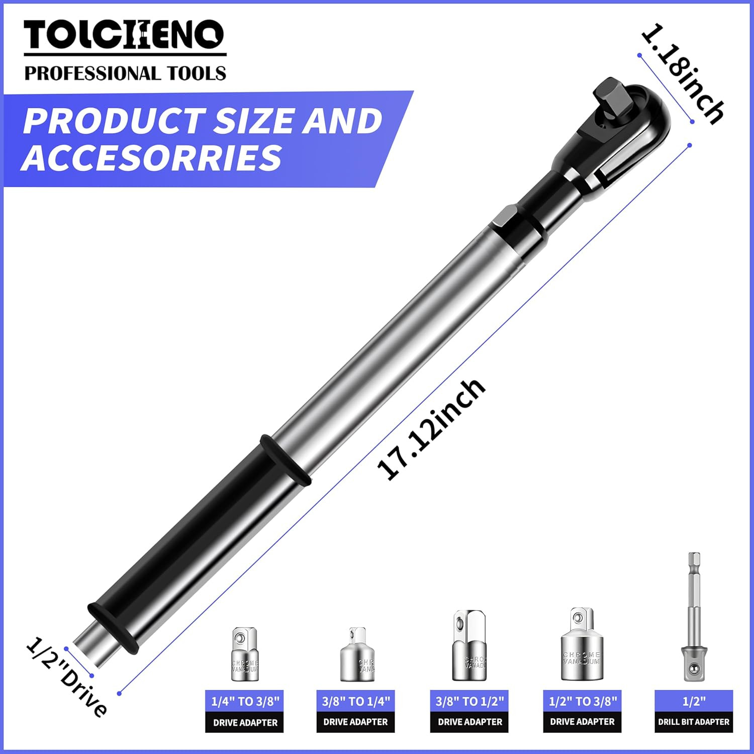 1/2“ Offset Extension Wrench Impact for Electric Drill,Electric Ratchet Wrench