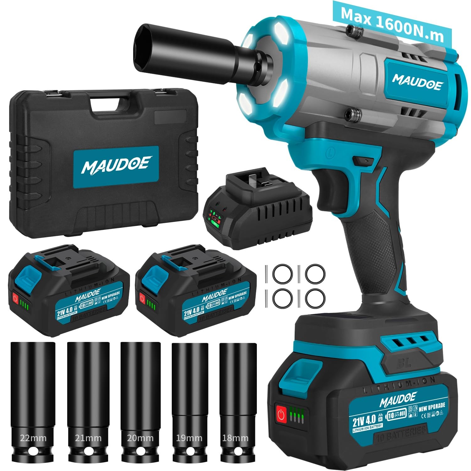 1600N.m (1180Ft-lbs) Cordless Impact Wrench, 21V 1/2&Prime; Brushless High Blue