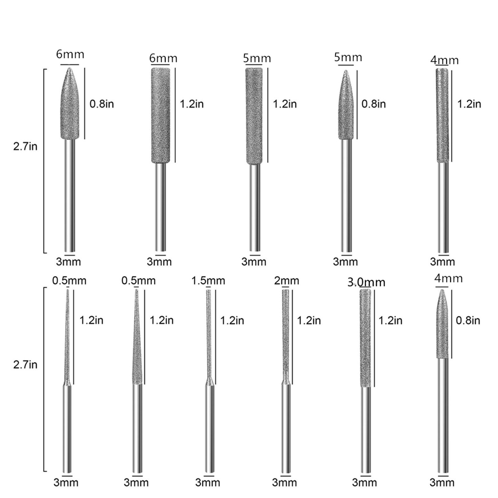 New 11PCS 1/8&Prime; Carbide Steel Diamond Burr Bits Grinder Bit Grinding Rotary Tools