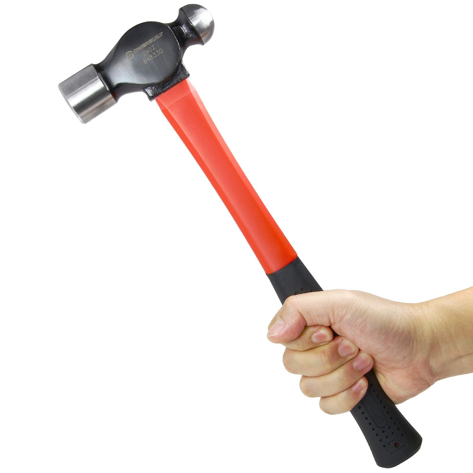 Powerbuilt 24 oz. Ball Pein Hammer with Fiberglass Handle, Shock Resistant and N