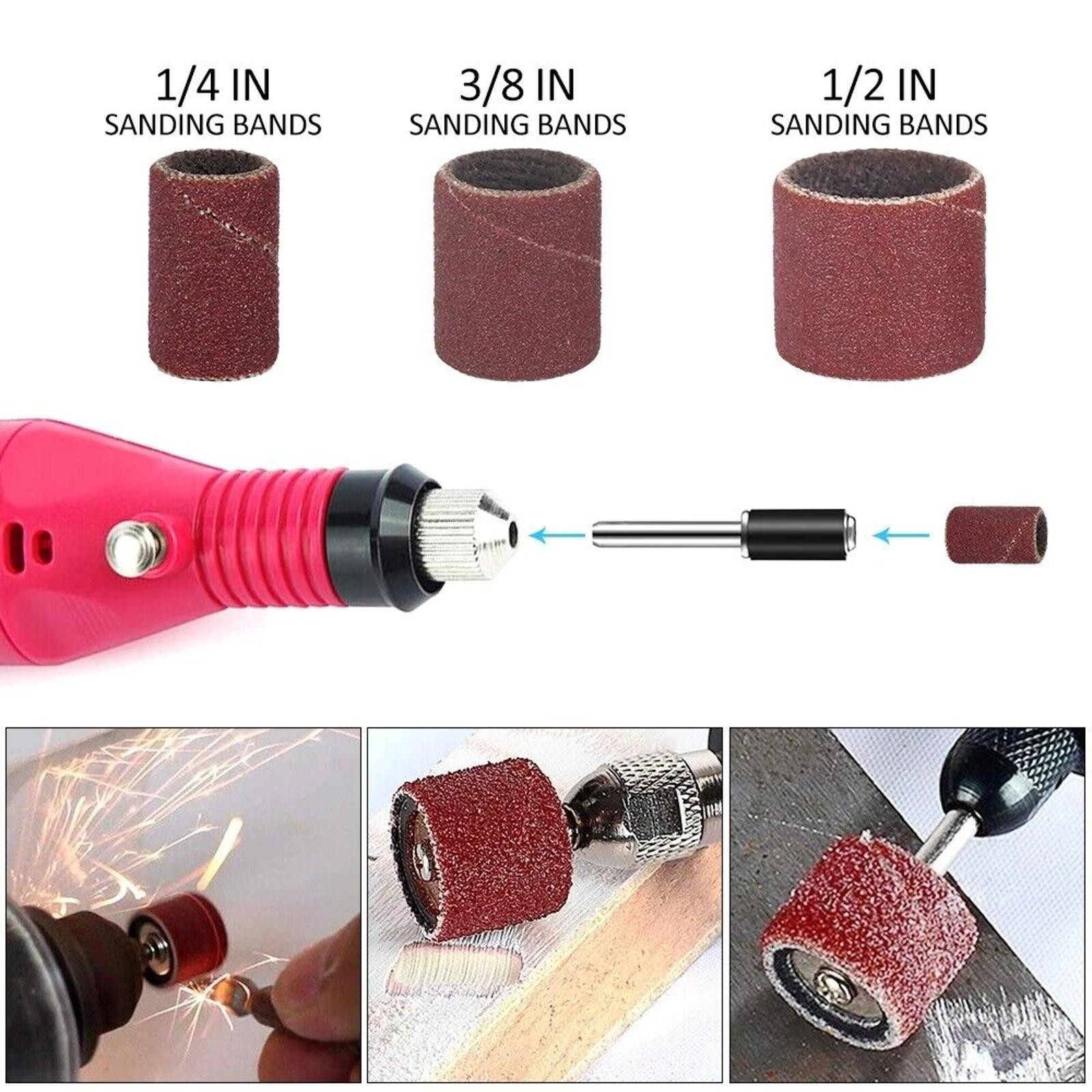 384Pcs Drum Sanding 80# 120# 240# 600# Grit Nail Drill Bit Assortment For Dremel