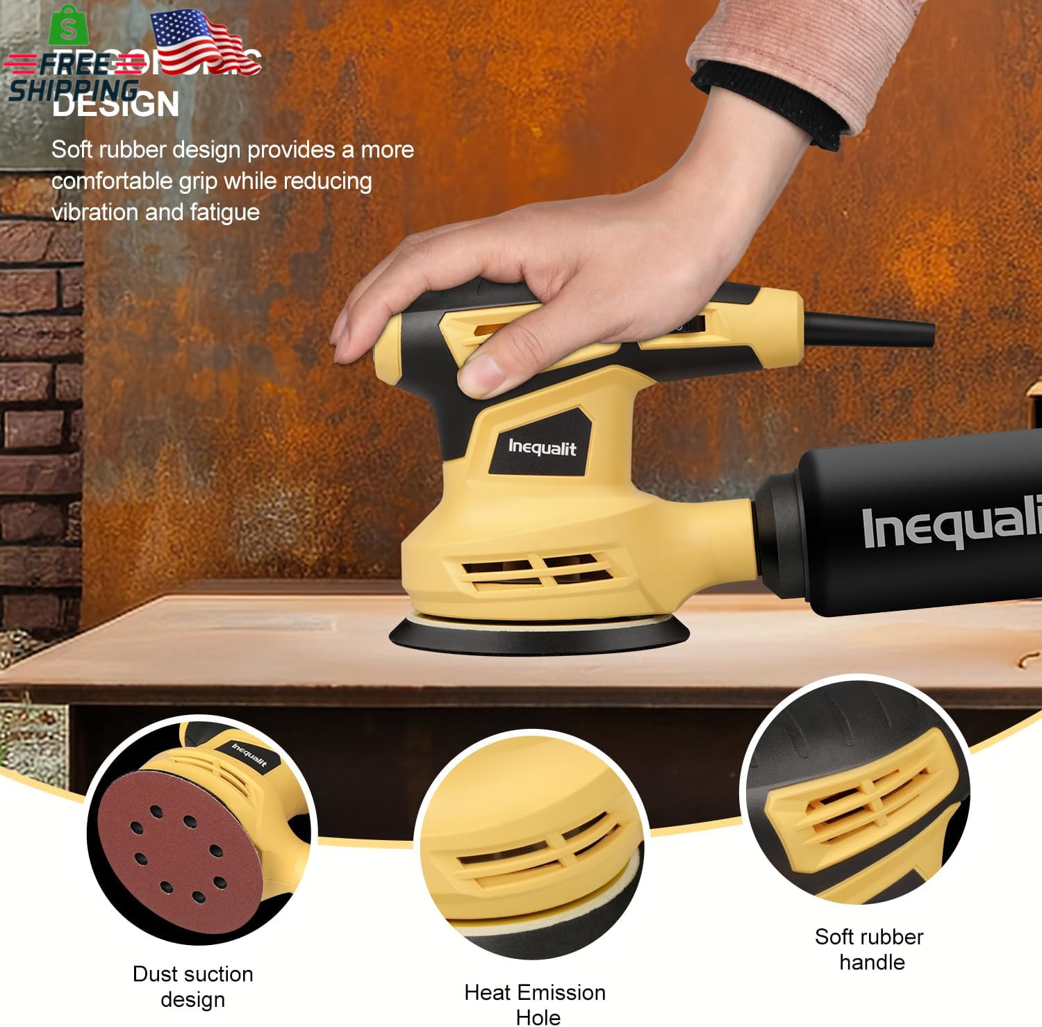 Random Orbital Sander, 2.4Amp 5-Inch Corded Palm Sander, Max 13000 OPM Electric