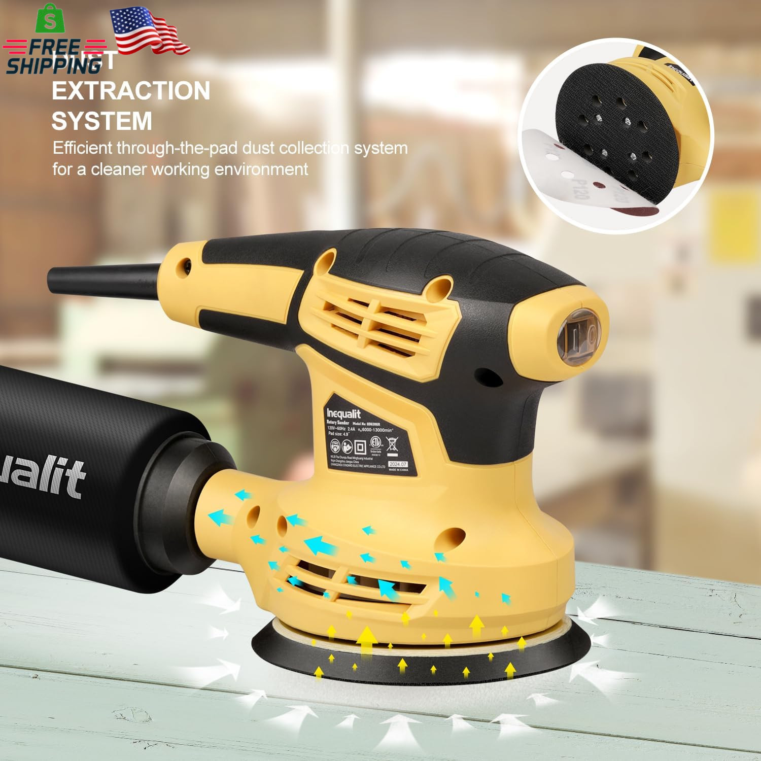 Random Orbital Sander, 2.4Amp 5-Inch Corded Palm Sander, Max 13000 OPM Electric