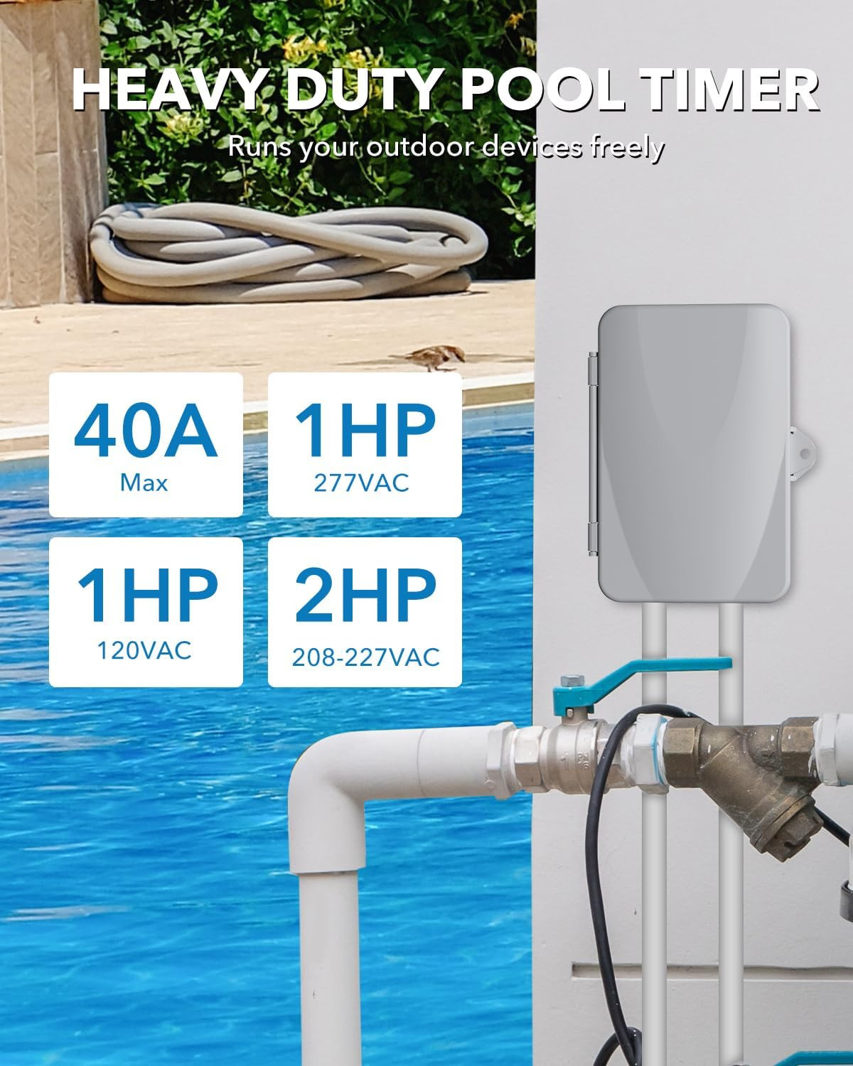Pool Pump Timer, Outdoor Mechanical Timer Box, Heavy Duty 24 Hour Programmable,