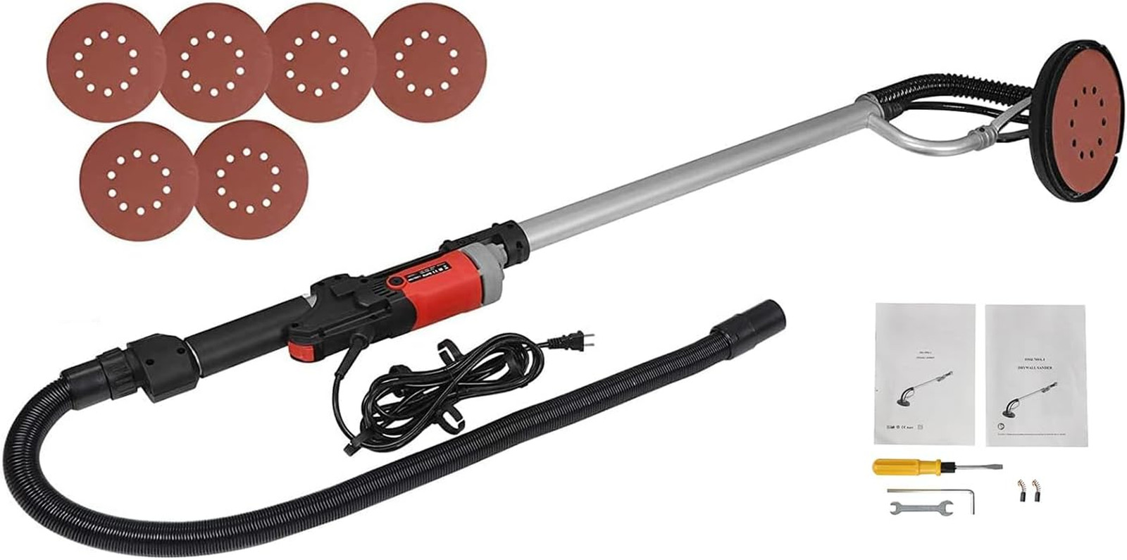 800W Drywall Sander Commercial Electric Sander with 6 Pcs Sanding Pads Discs Adj