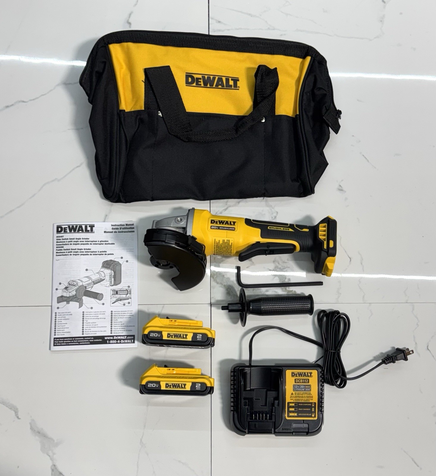 DeWALT DCG408B 4.5-in 20V MAX Paddle Switch Brushless Angle Grinder Kit (2)2.0ah