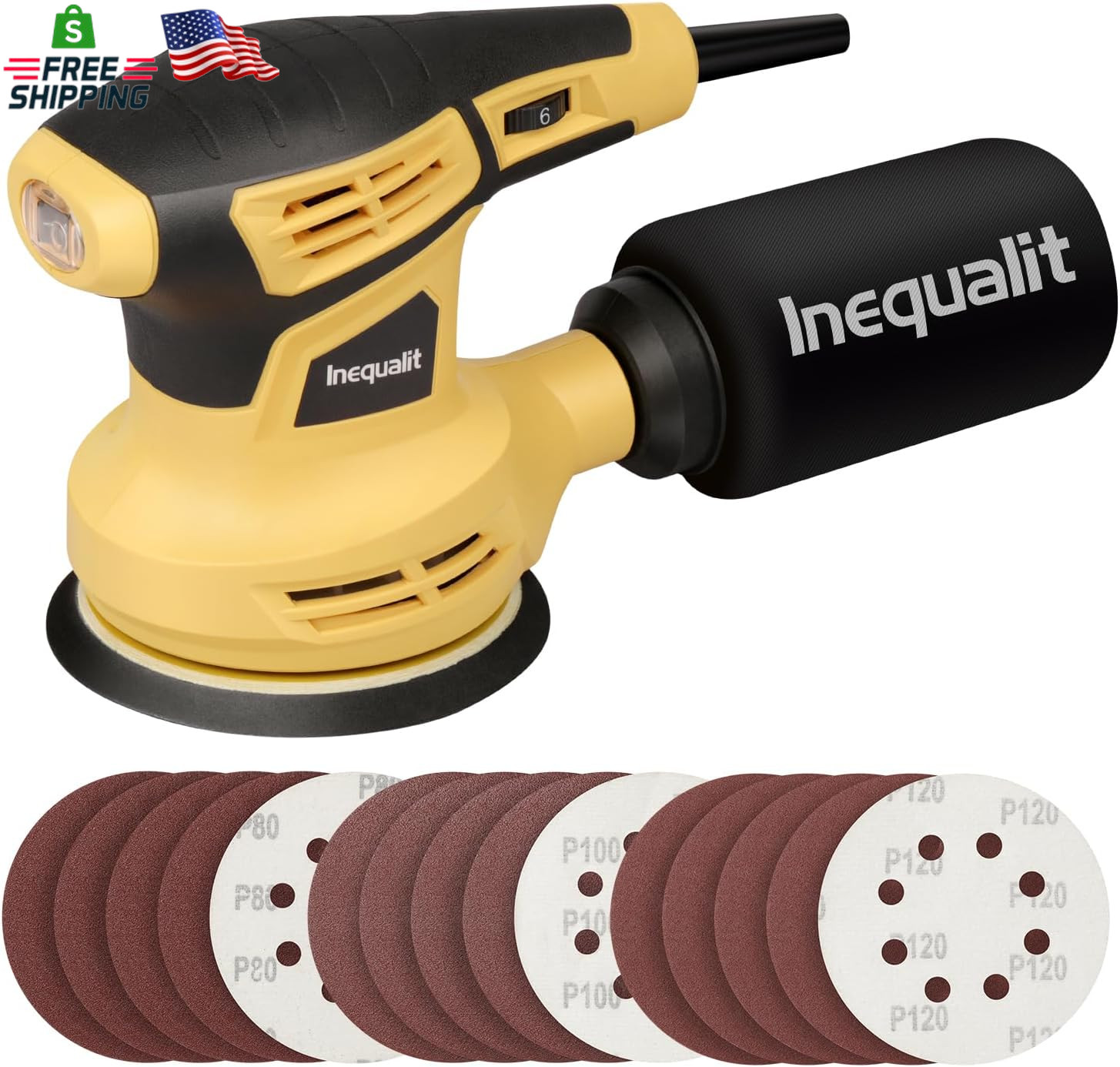 Random Orbital Sander, 2.4Amp 5-Inch Corded Palm Sander, Max 13000 OPM Electric