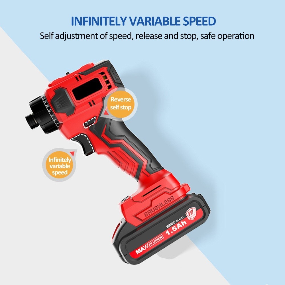 21V 50Nm Brushless Lithium Cordless Screwdriver Torque Adjustable Speed 1battery
