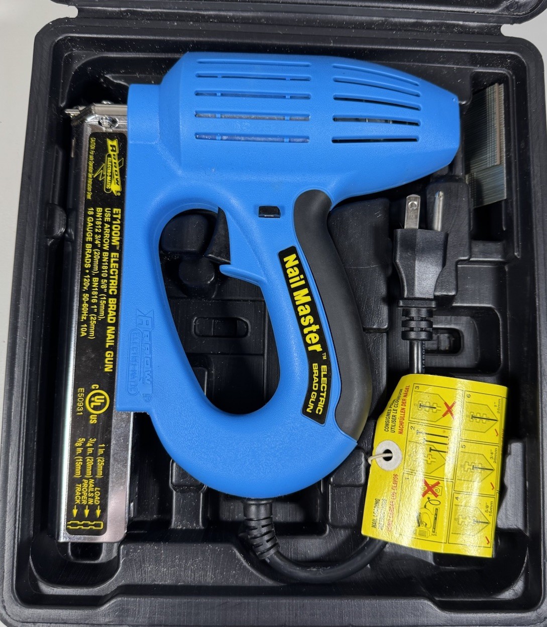 Arrow ELECTRO-MATIC Nail Master Electric Brad Nail Gun Model Number ET100M