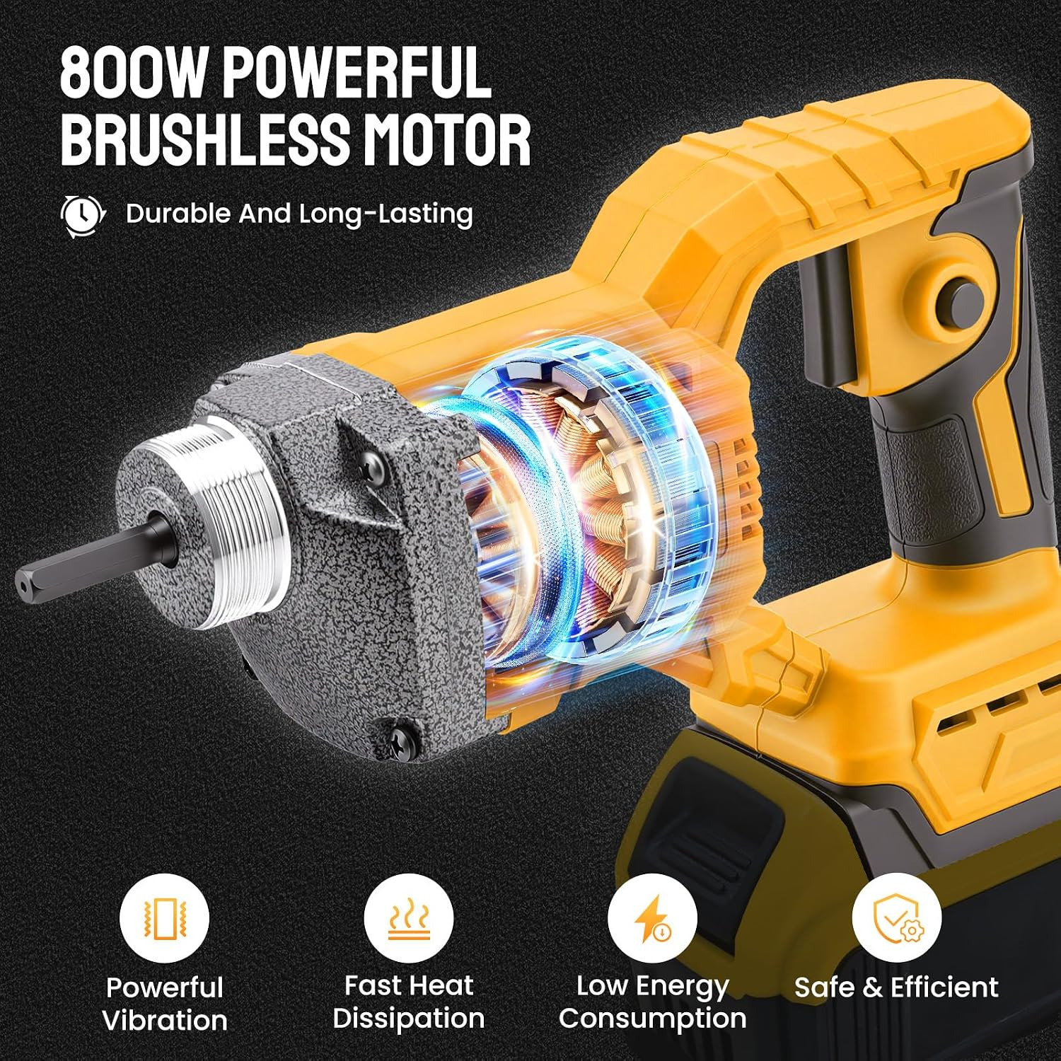 Cordless Concrete Vibrating Tool Compatible with Dewalt 20V Max Battery | 800W P