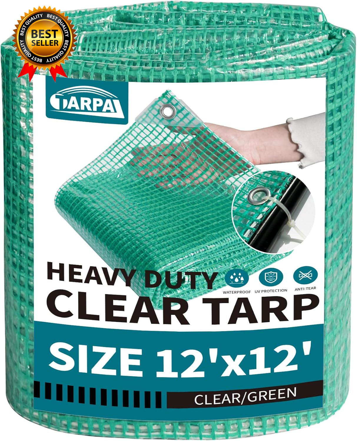 12&rsquo;X12&prime; Clear Green Tarp Heavy Duty Waterproof 12Mil with Grommets or Zip Ties