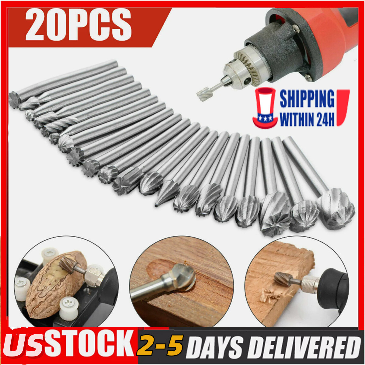 20Pcs Diamond Burr Bits Drill Set Rotary Multi Tools Accessories For Dremel