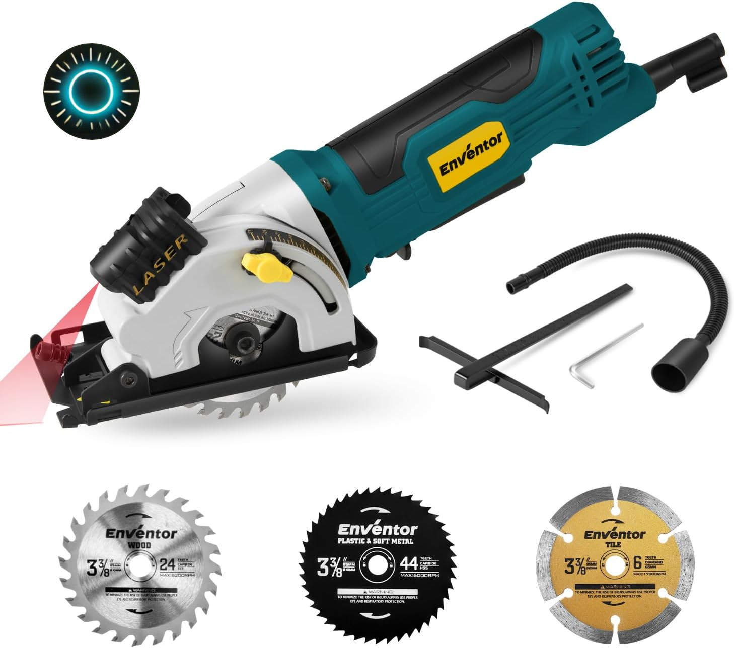 Compact Mini Circular Saw with Laser Guide 4.8A 3 Blades 4000RPM 3 Saw Blades