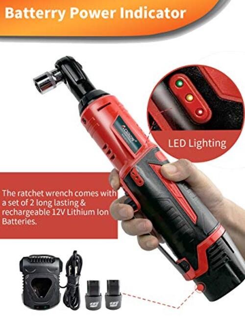 Cordless Electric Ratchet Wrench Set, 3/8&Prime; 12V Power 3/8&Prime; 12V with 2 Batteries