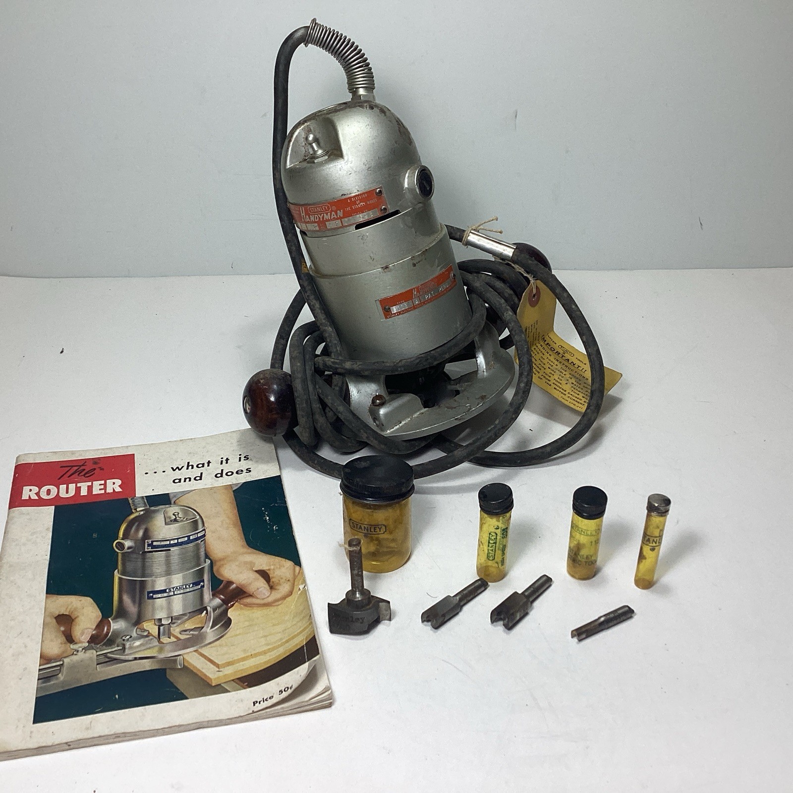 Vintage Stanley Handyman Router Type 39-A, Base 13-A, Manual & 5 Bits. Working