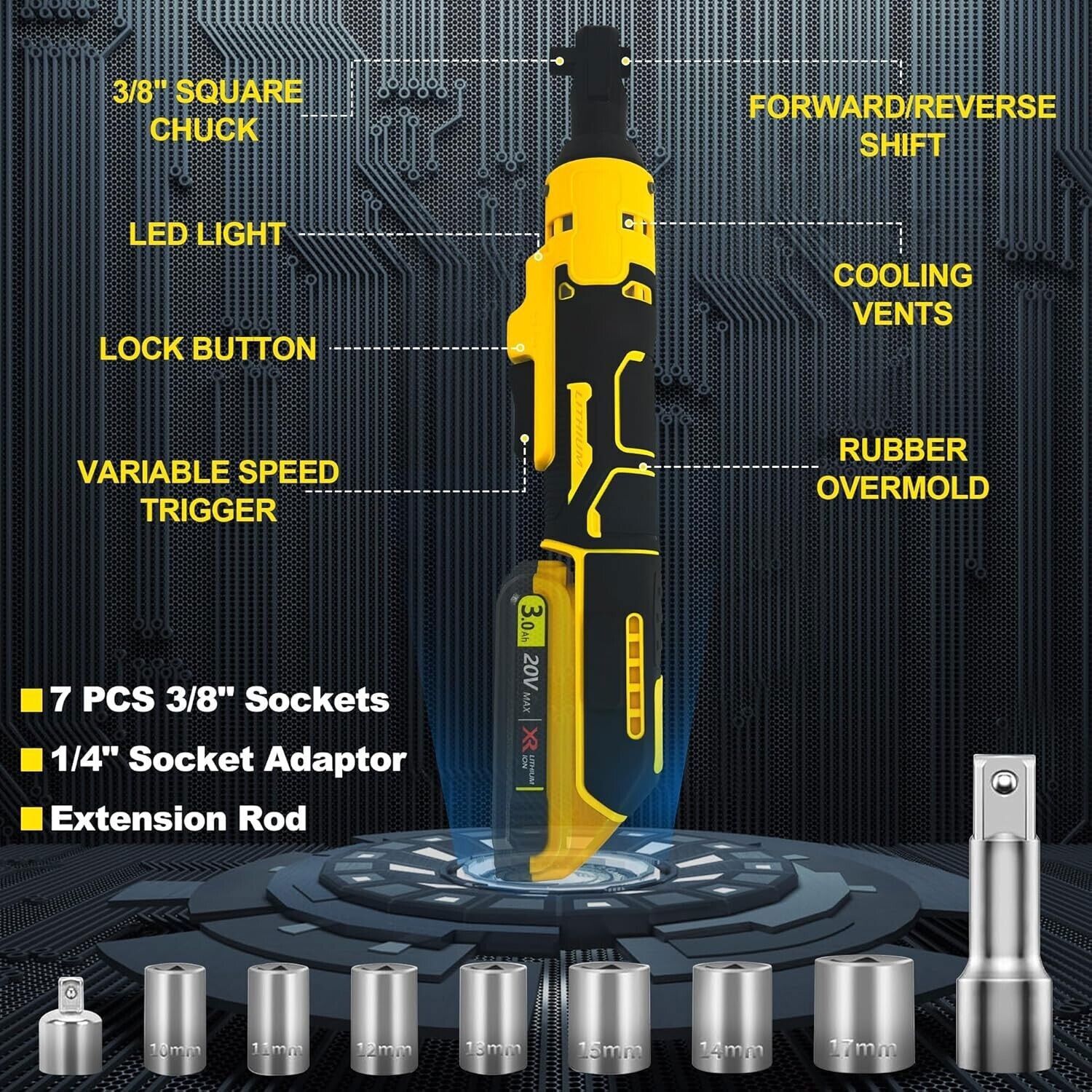 Electric Cordless Ratchet 3/8&Prime; Right Angle Wrench Impact Power Tool For DEWALT
