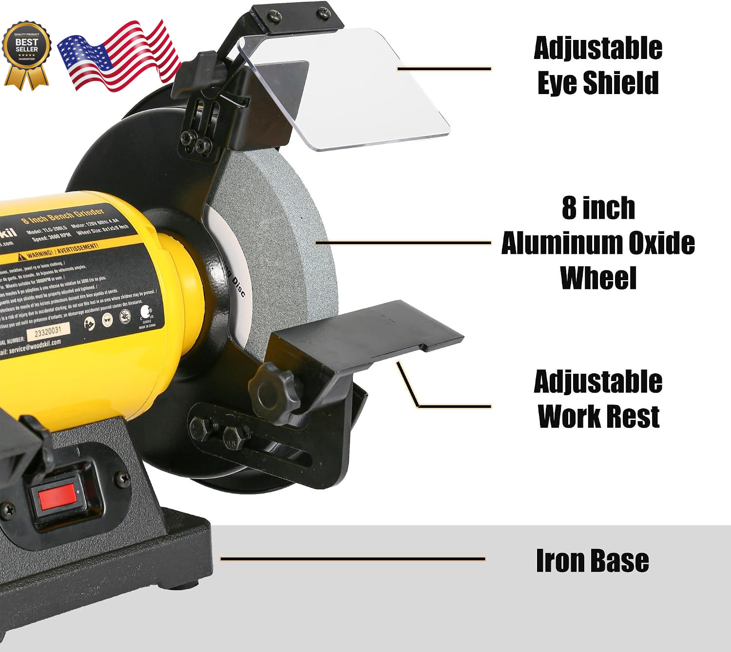 4.8A 3/4HP 8-Inch Bench Grinder 3600rpm Table Grinder with Two Protective