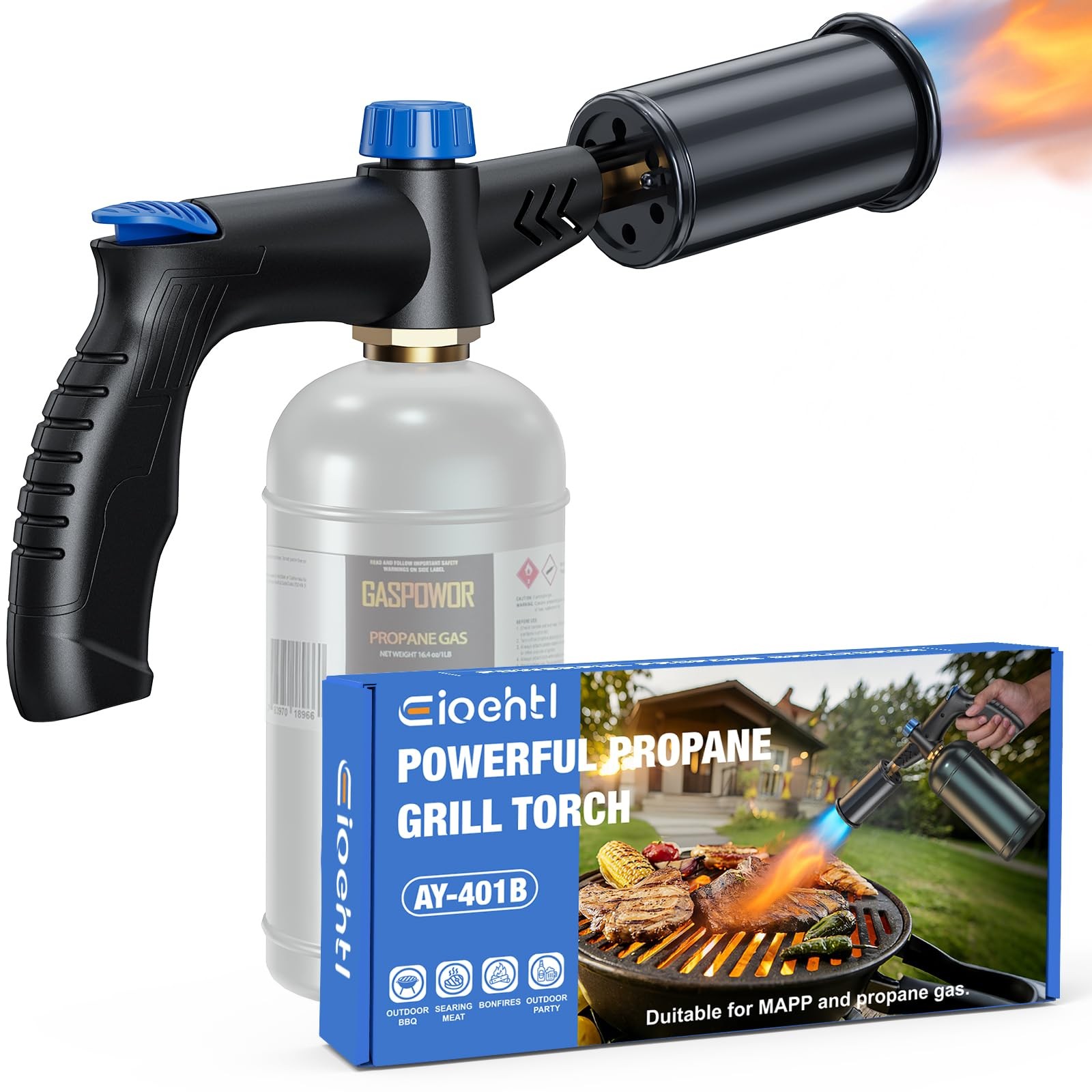 Propane Torch for Cooking & BBQ, One-Touch Max Fire with Safety Lock, Powerfu…