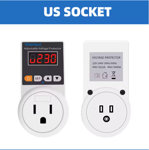 AC 220V Adjustable Voltage Protector 16A EU Plug Over Under Voltage Safety