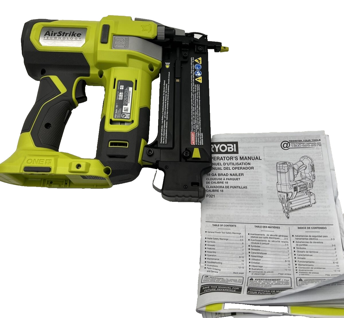 RYOBI ONE+ 18V 18 Gauge AirStrike Brad Nailer Cordless P321 Tool Only (OB)