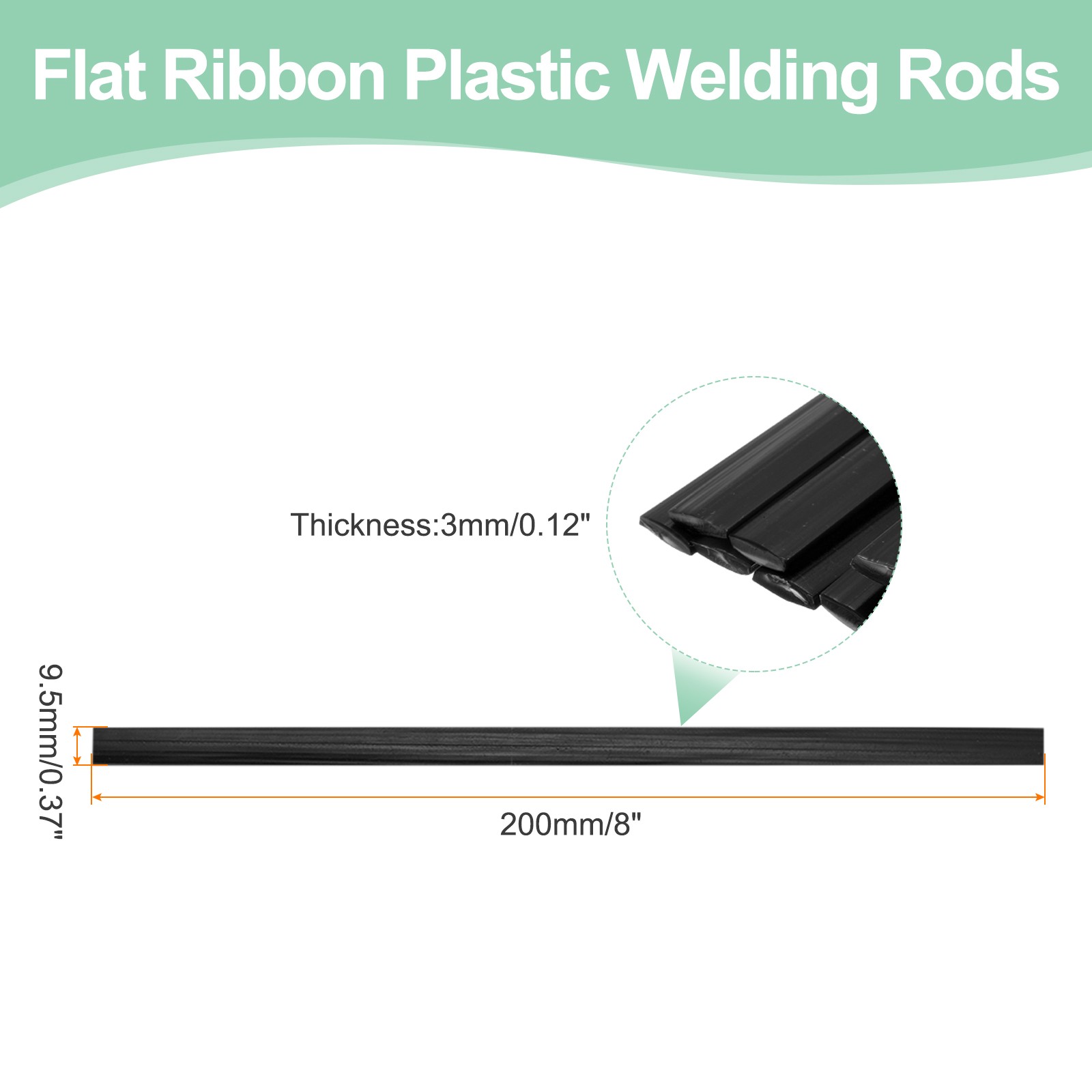 5 Pcs 8 Inch Plastic Welding Rods, 9.5mm x 200mm PE Welding Strip, Black