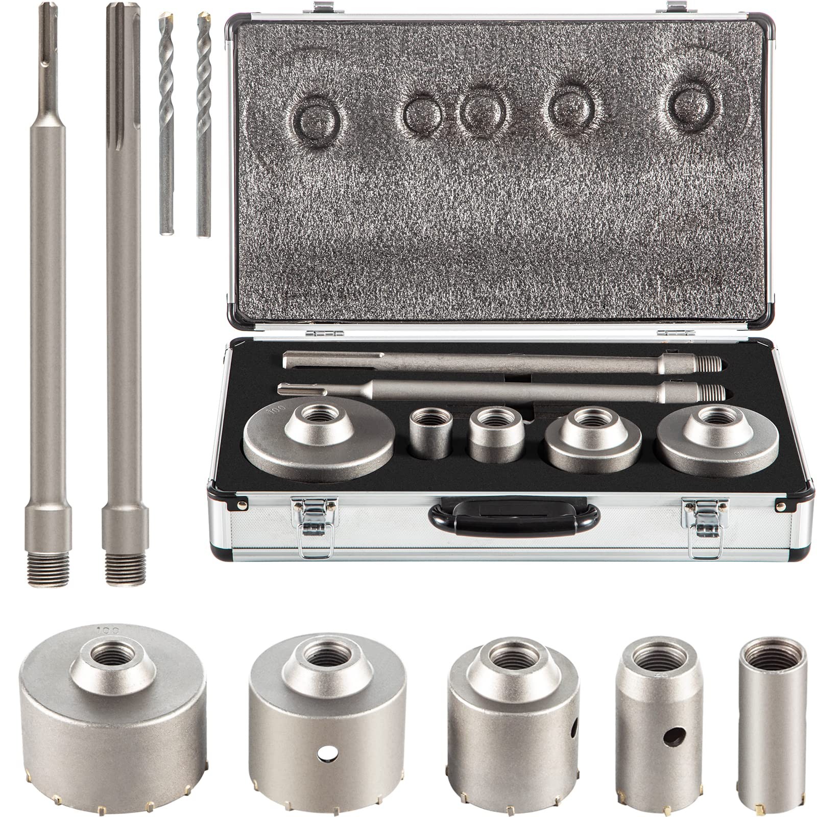 Concrete Hole Saw Kit, 1-2/11&Prime;, (1-2/11&Prime; to 3-15/16&Prime;)-9PCS, 9 PCS