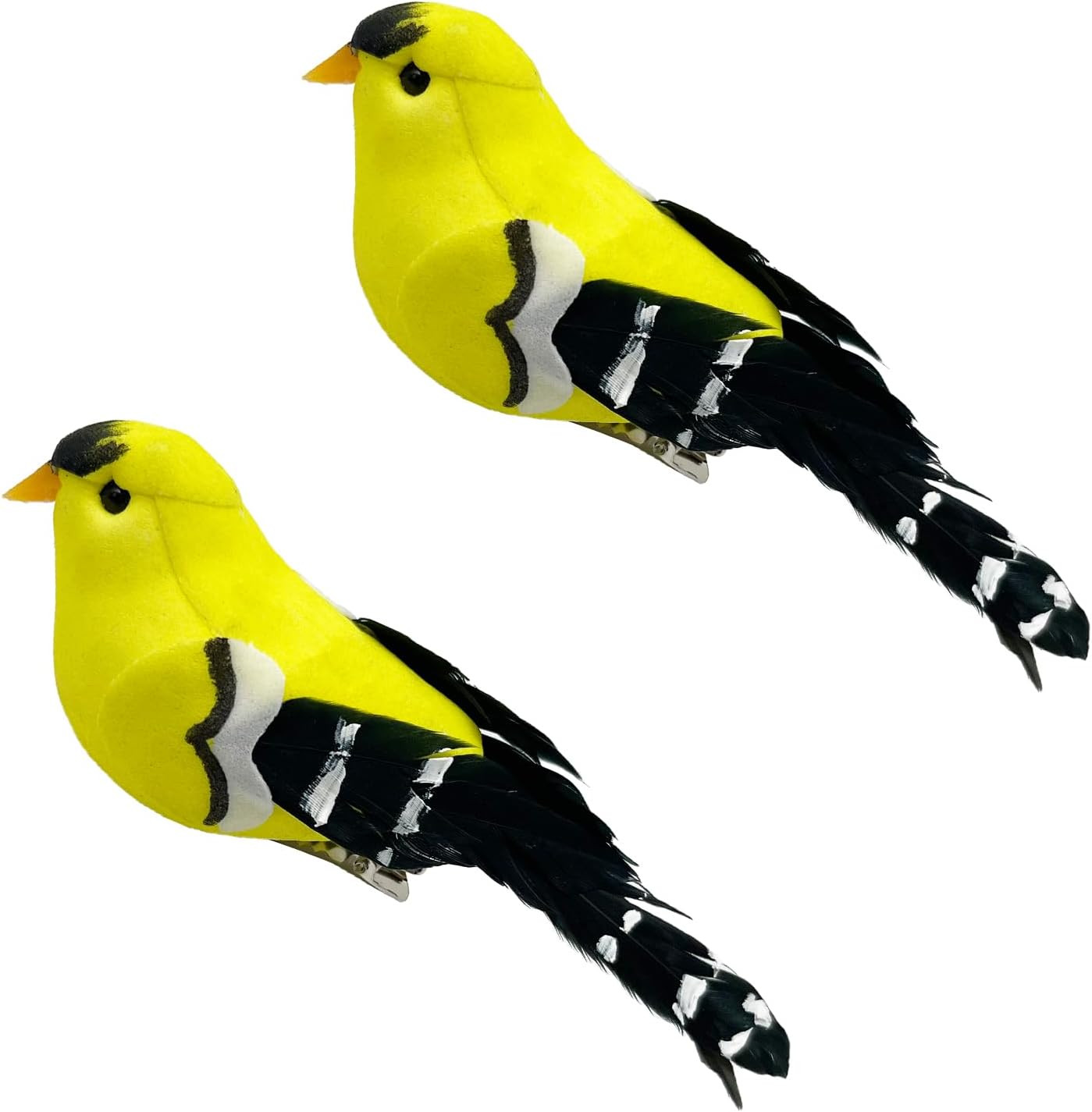 Artificial Birds Realistic Yellow Goldfinch 2 Pack Clip on Foam Feathered Bird O