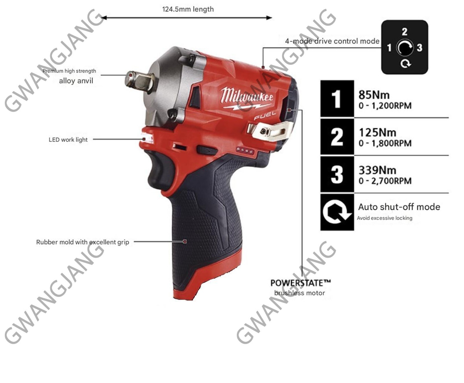 Milwaukee M12 FIW2F12 FIWF12-0 FUEL 1/2in Impact Wrench 12V Bare Tool DIY Pro