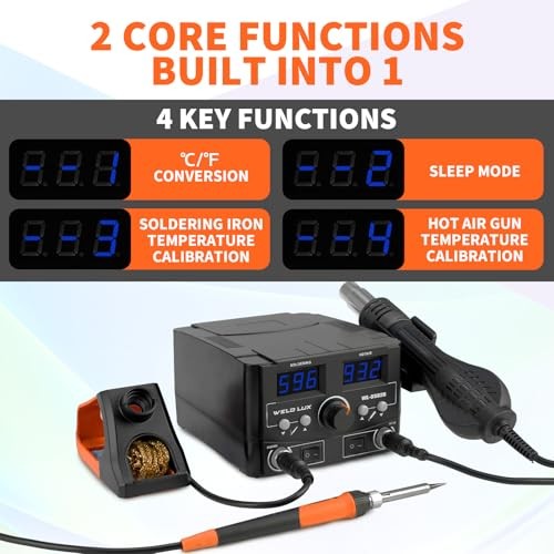 820W Digital Soldering Station Kit – 2 In 1 Hot Air Rework Upgraded Orange