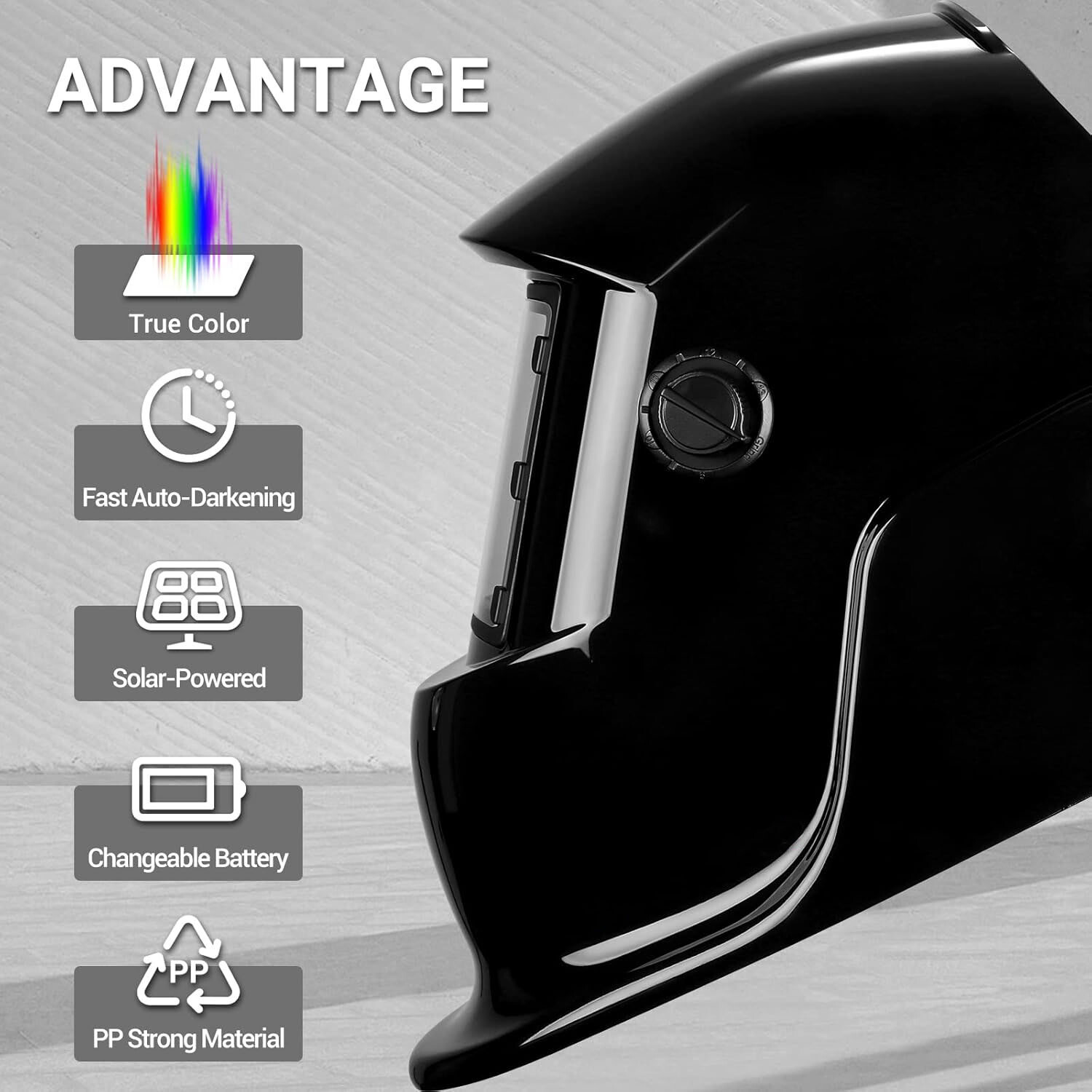 Solar-Powered True Color Auto-Darkening Welding Helmet for TIG, MIG, and ARC