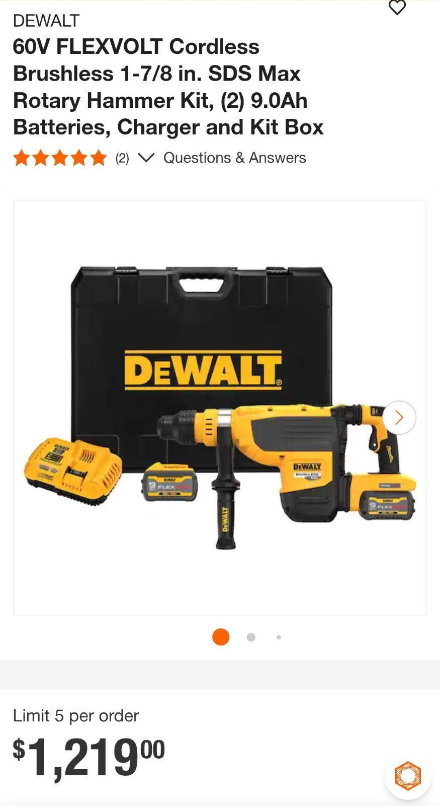60V Cordless Brushless 1-7/8 in. SDS Rotary Hammer Kit, (2) 9.0Ah Batteries