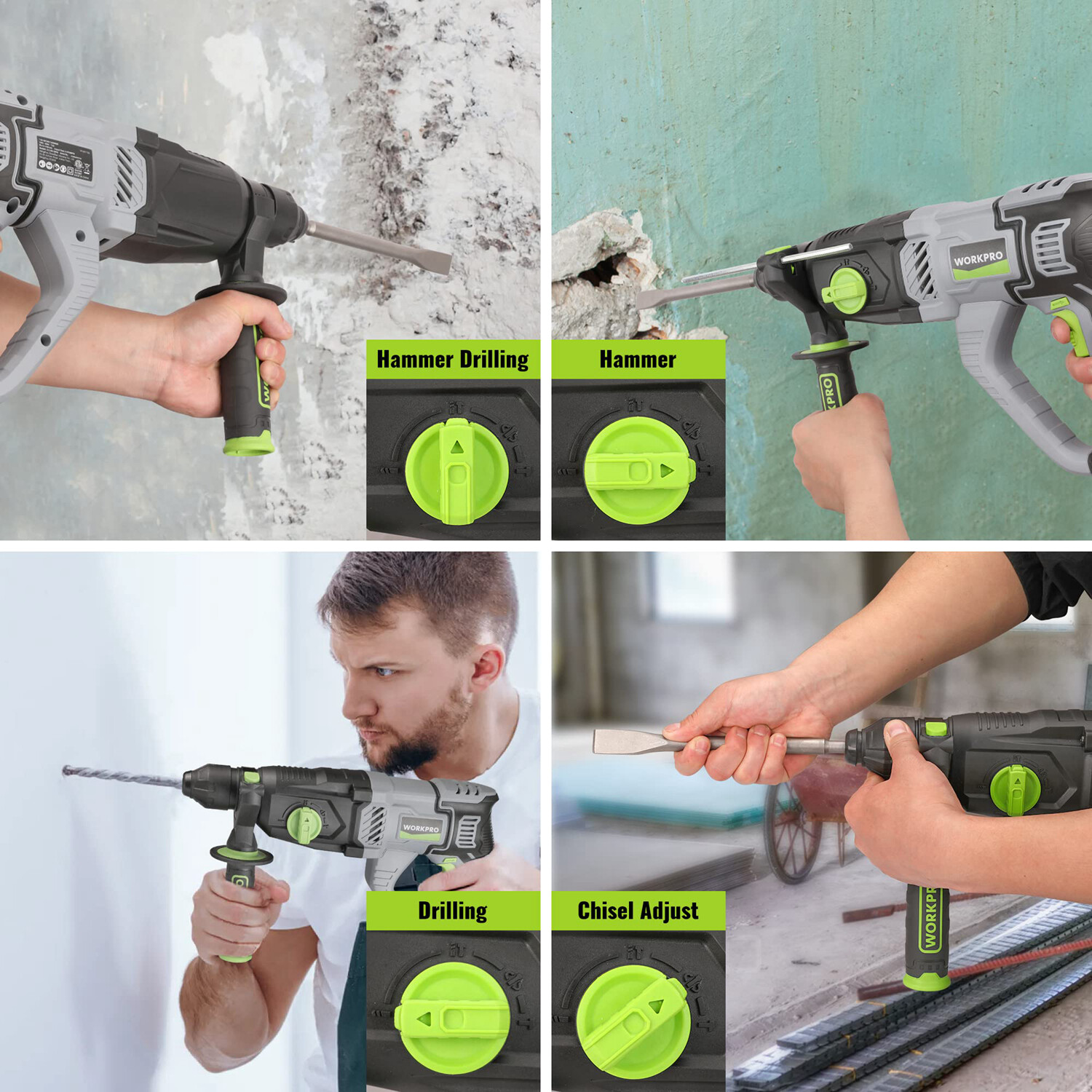 WORKPRO 7.5 AMP Lightweight Corded Premium SDS-Plus Rotary Hammer Drill 5PC Bits
