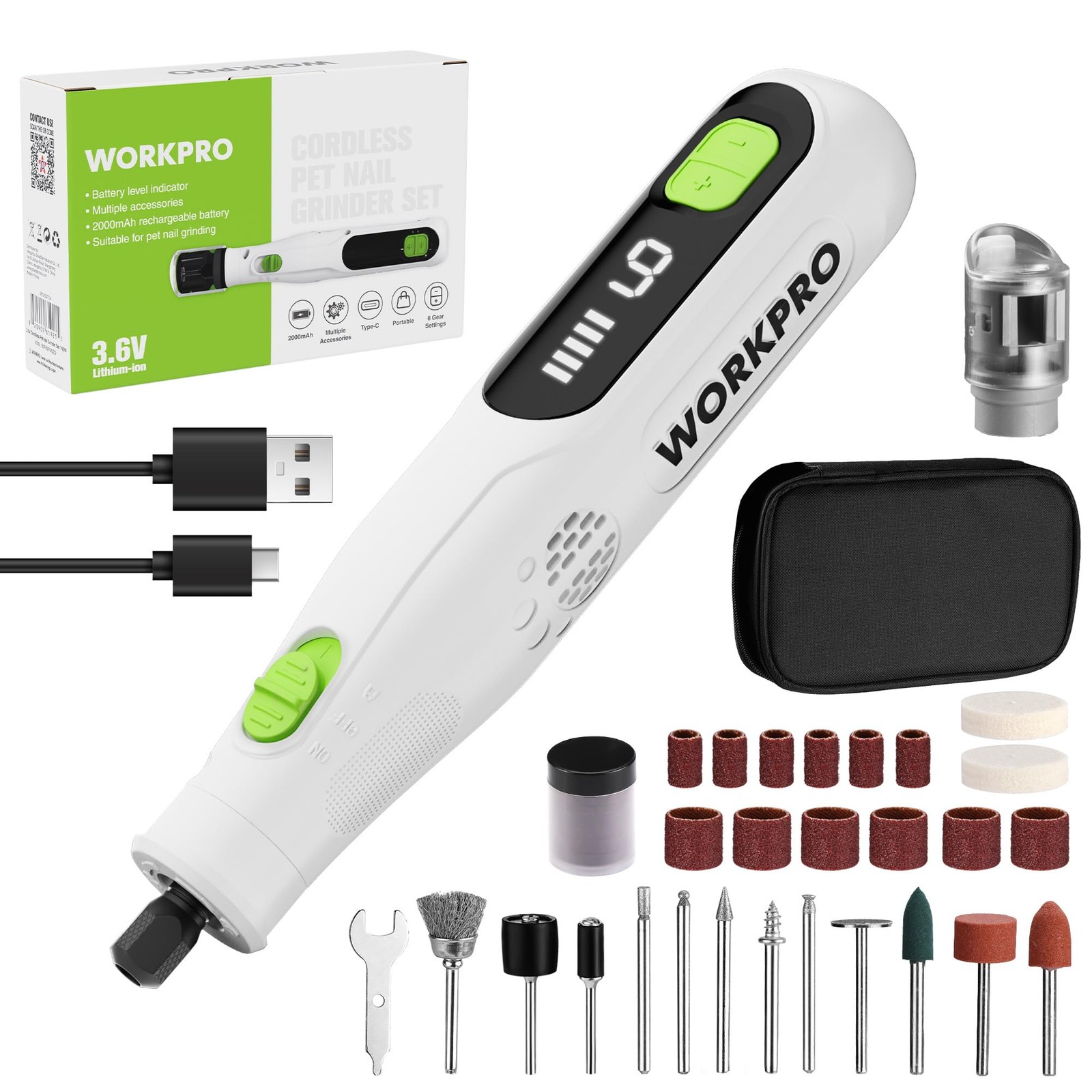 3.6V Cordless Tool Kit, 70 Accessories, 6 Variable Speeds, Type-C Rechargeable,