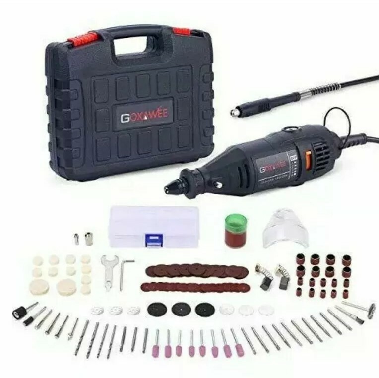GOXAWEE Rotary Tool Kit with MultiPro Keyless Chuck and Flex Shaft – 140pcs A…