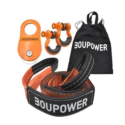 Offroad Recovery Gear Kit 4×4, Including 3&Prime; x8&prime; Tree Saver 1 Strap Orange