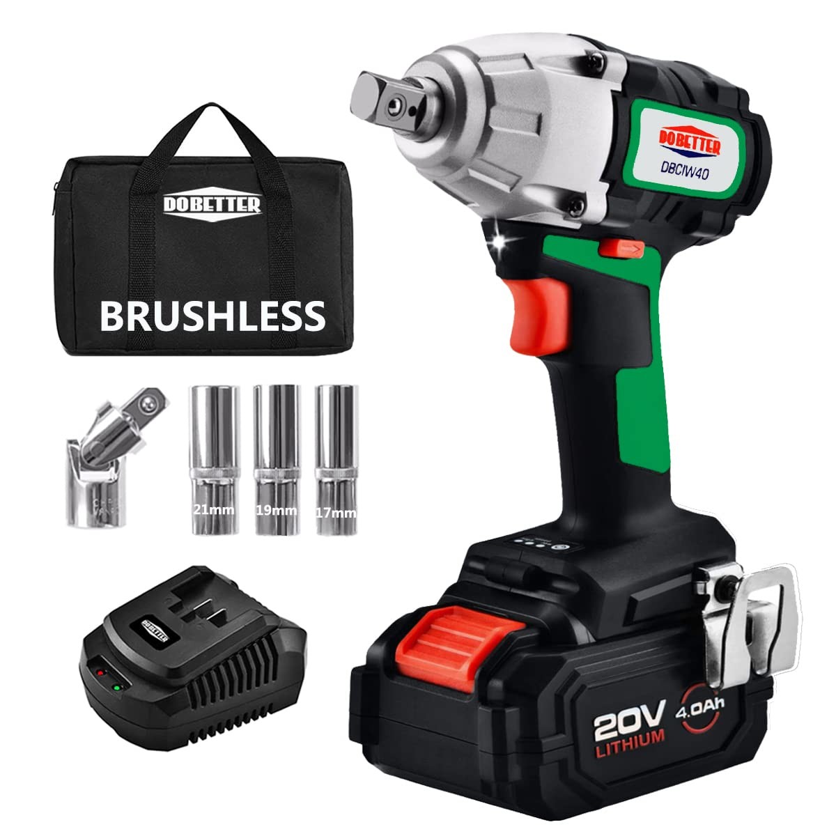 1/2 Inch 4000 mAh Electric Impact Wrench, 20V Max 400Nm Power Impact Driver w…