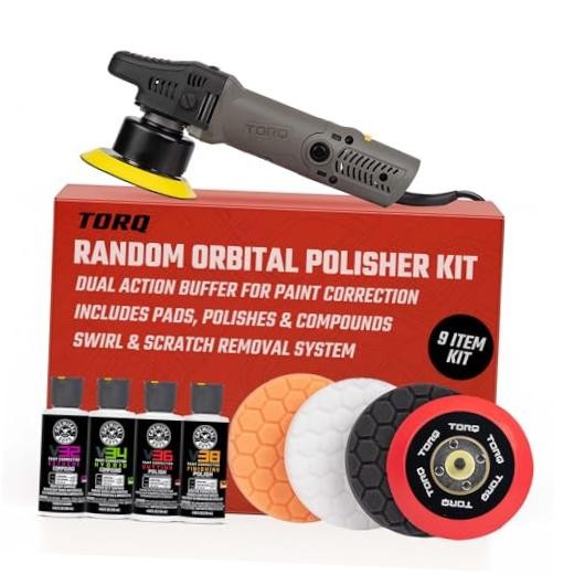 TORQX Random Orbital Polisher, Pads, Polishes, and Compounds Kit – 9 ITEM KIT