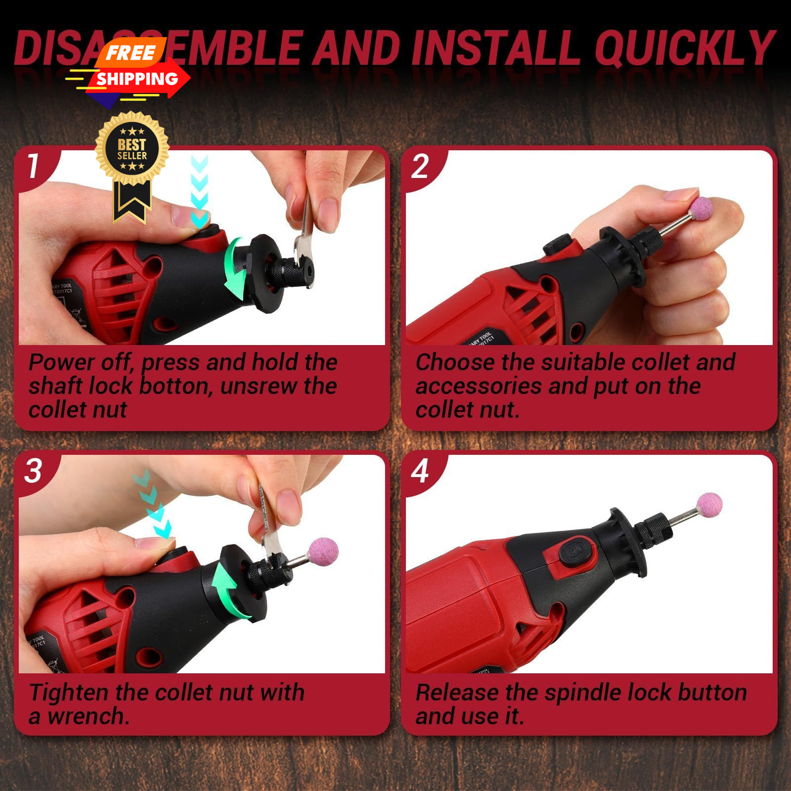 DEKOPRO Rotary Tool Kit, 1.5-Amp Corded Power Tools with 42&Prime; Flex Red